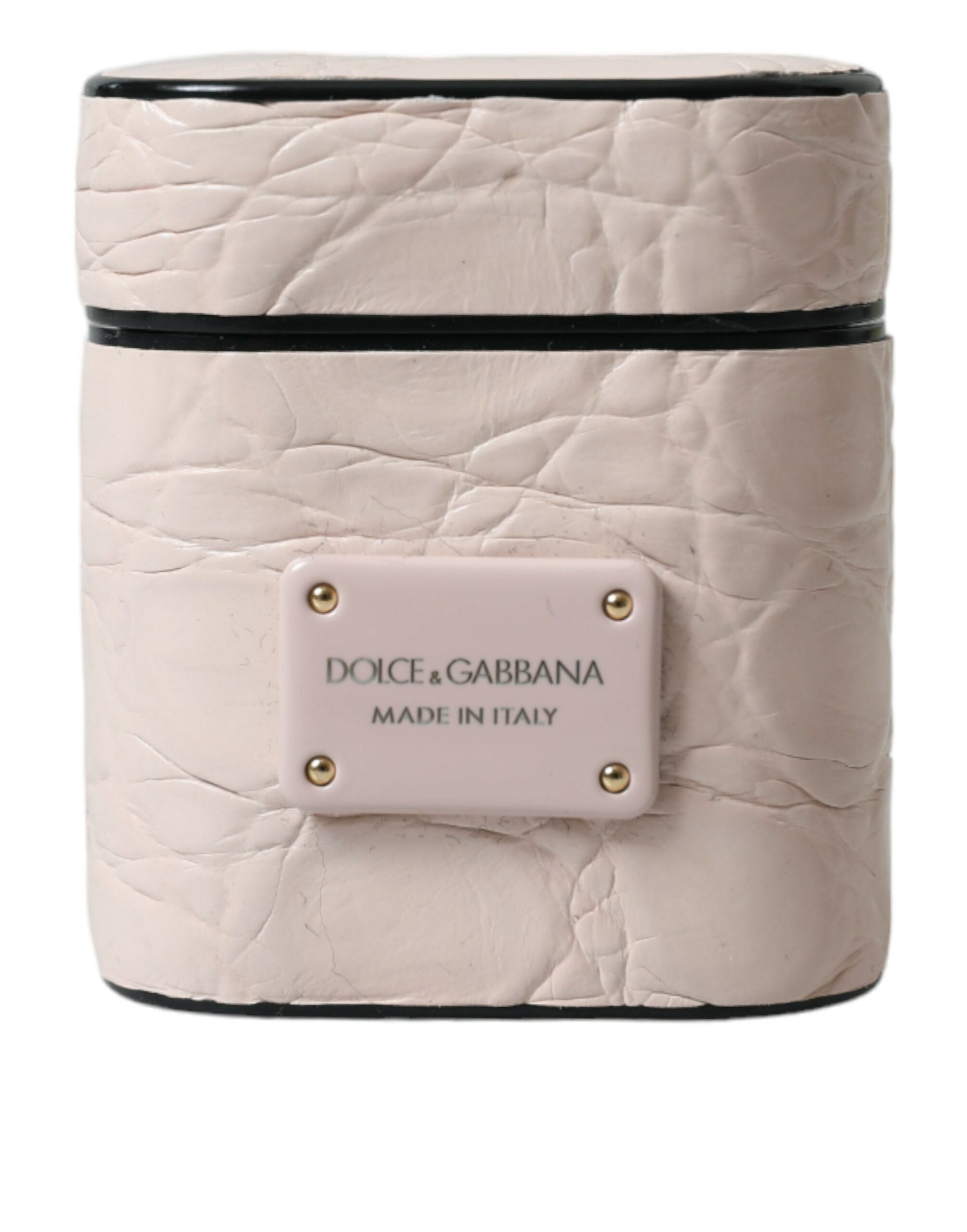 Dolce & Gabbana Light Pink Calf Leather Metal Logo Plaque Airpods Case Dolce & Gabbana