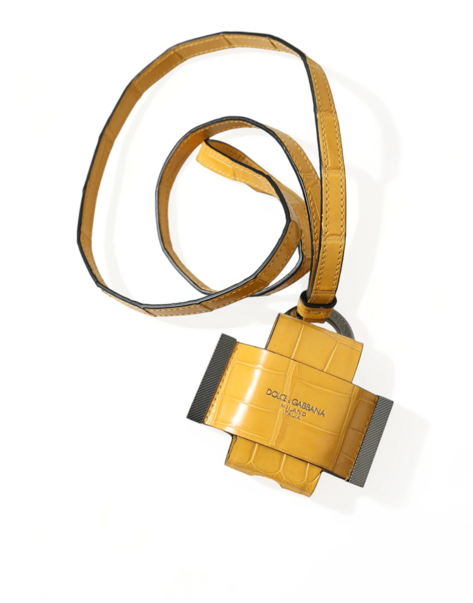 Dolce & Gabbana Yellow Crocodile Leather Logo Print Lanyard Keychain Dolce & Gabbana