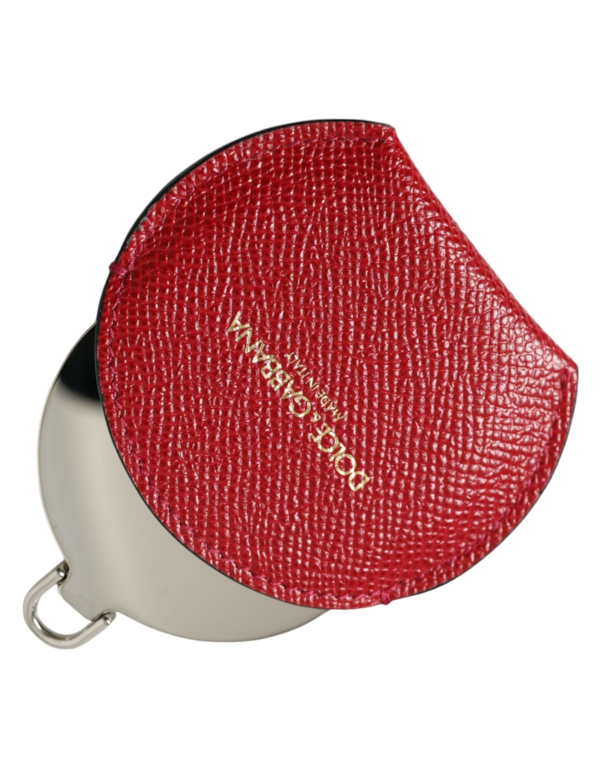 Dolce & Gabbana Red Calfskin Leather Round Logo Hand Mirror Holder Dolce & Gabbana