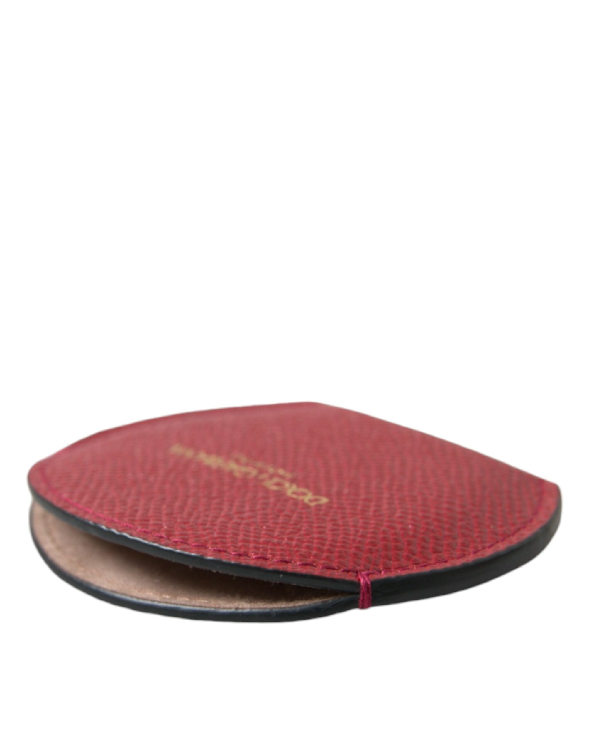 Dolce & Gabbana Red Calfskin Leather Round Logo Hand Mirror Holder Dolce & Gabbana