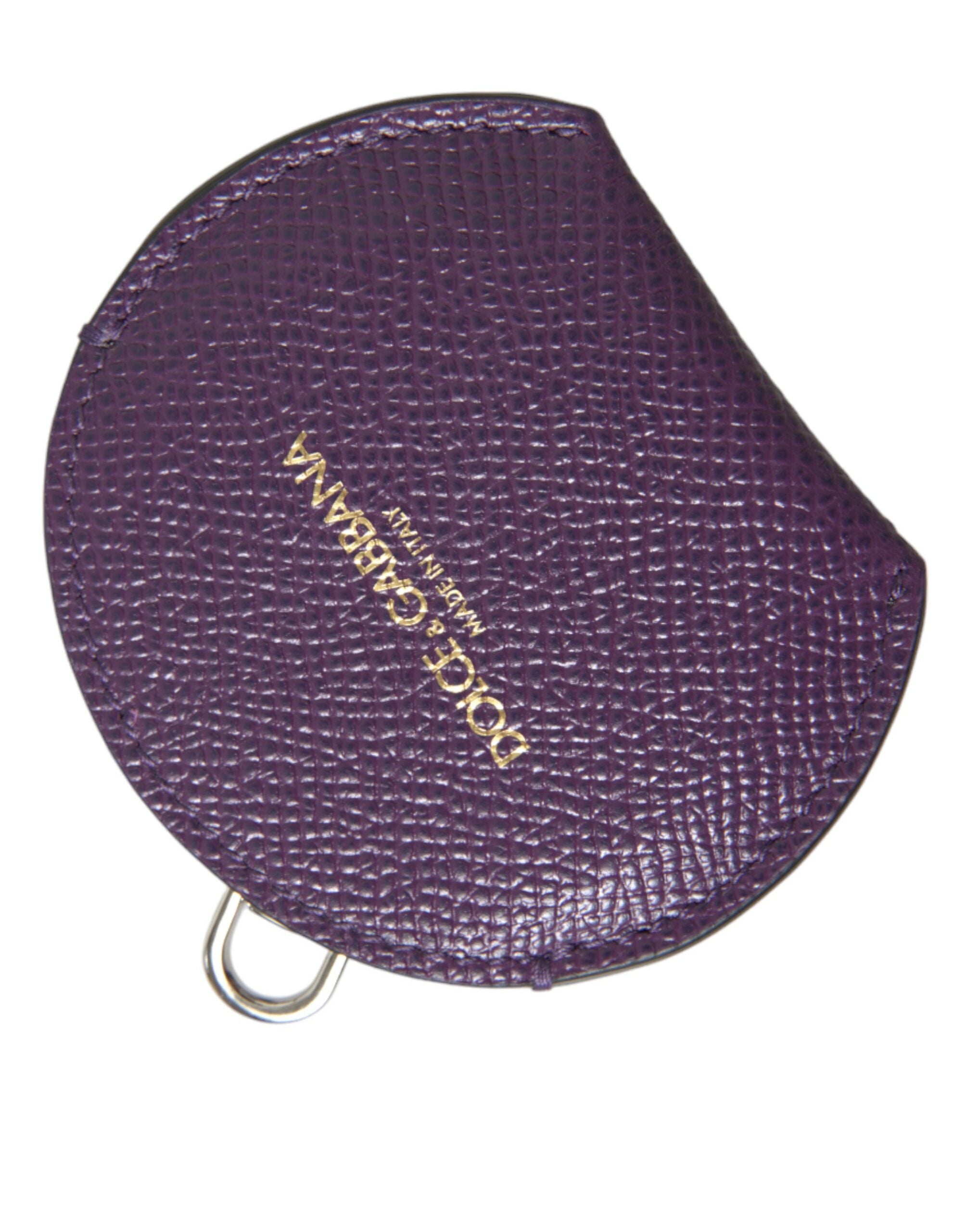 Dolce & Gabbana Purple Calfskin Leather Round Logo Hand Mirror Holder Dolce & Gabbana