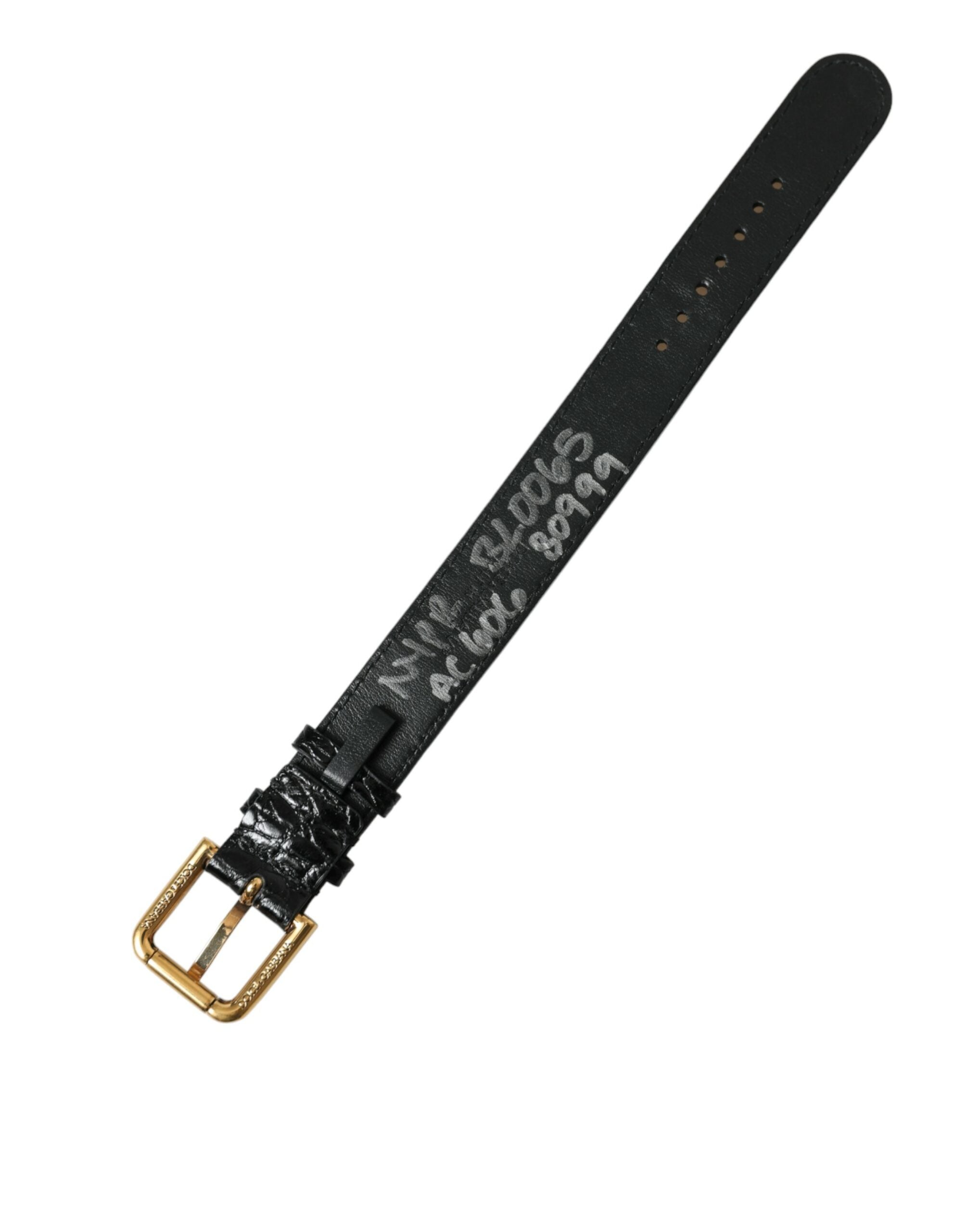 Dolce & Gabbana Black Textured Leather Gold Tone Metal Buckle Armband Dolce & Gabbana