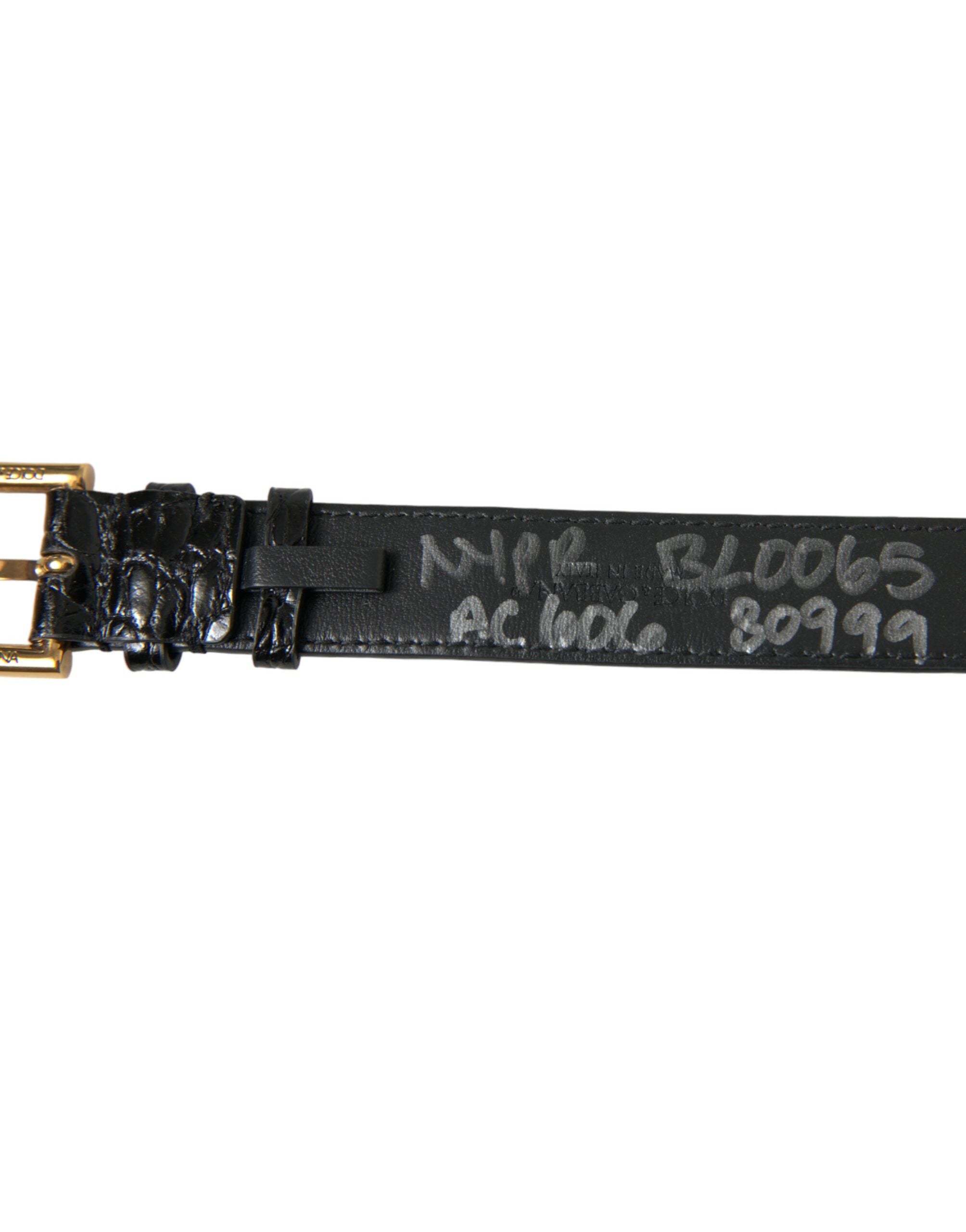 Dolce & Gabbana Black Textured Leather Gold Tone Metal Buckle Armband Dolce & Gabbana
