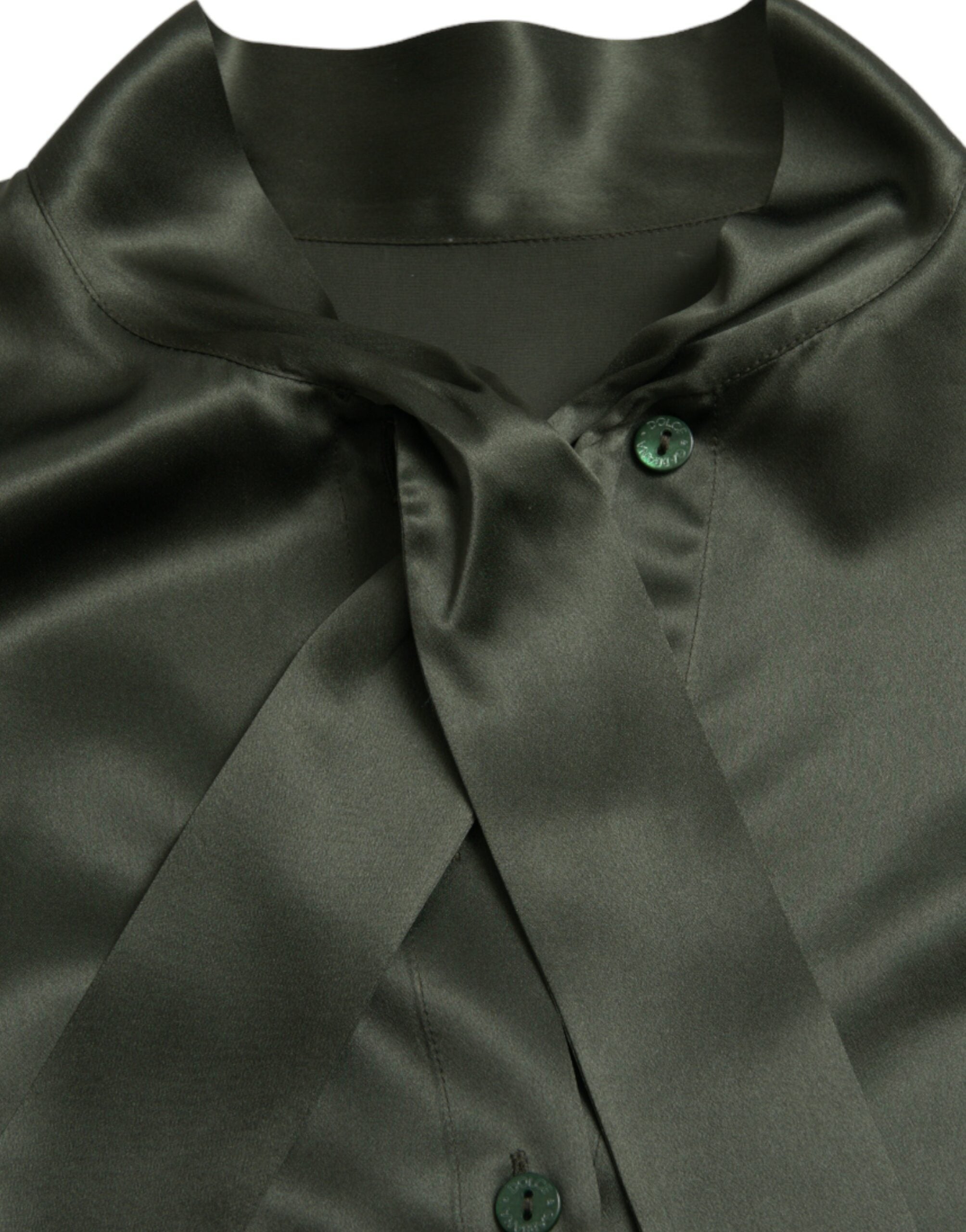 Dolce & Gabbana Gray Long Sleeves Ascot Collar Blouse Top Dolce & Gabbana