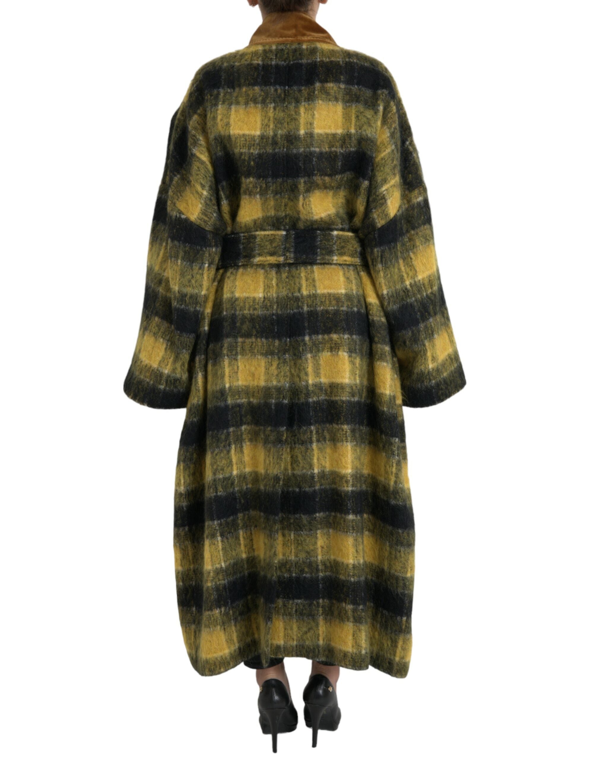 Dolce & Gabbana Yellow Checkered Long Sleeve Coat Jacket Dolce & Gabbana