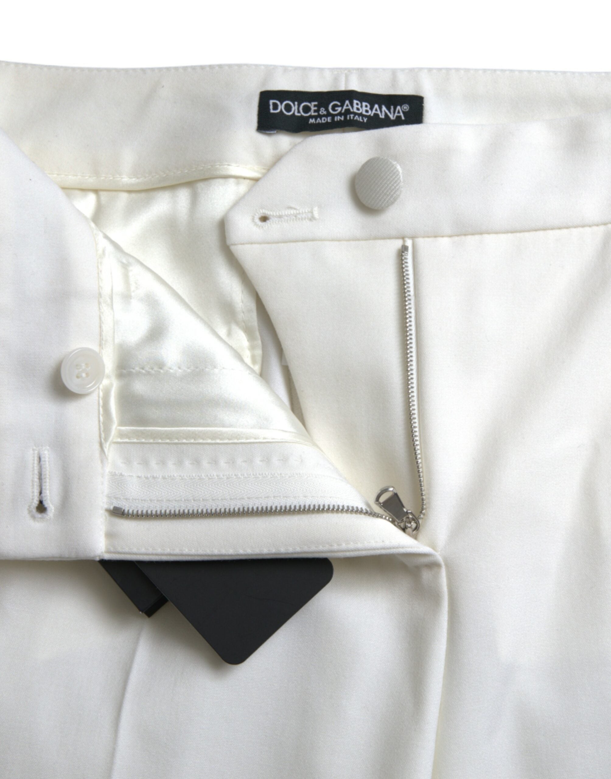 Dolce & Gabbana White Wool Mid Waist Tapered Pants Dolce & Gabbana