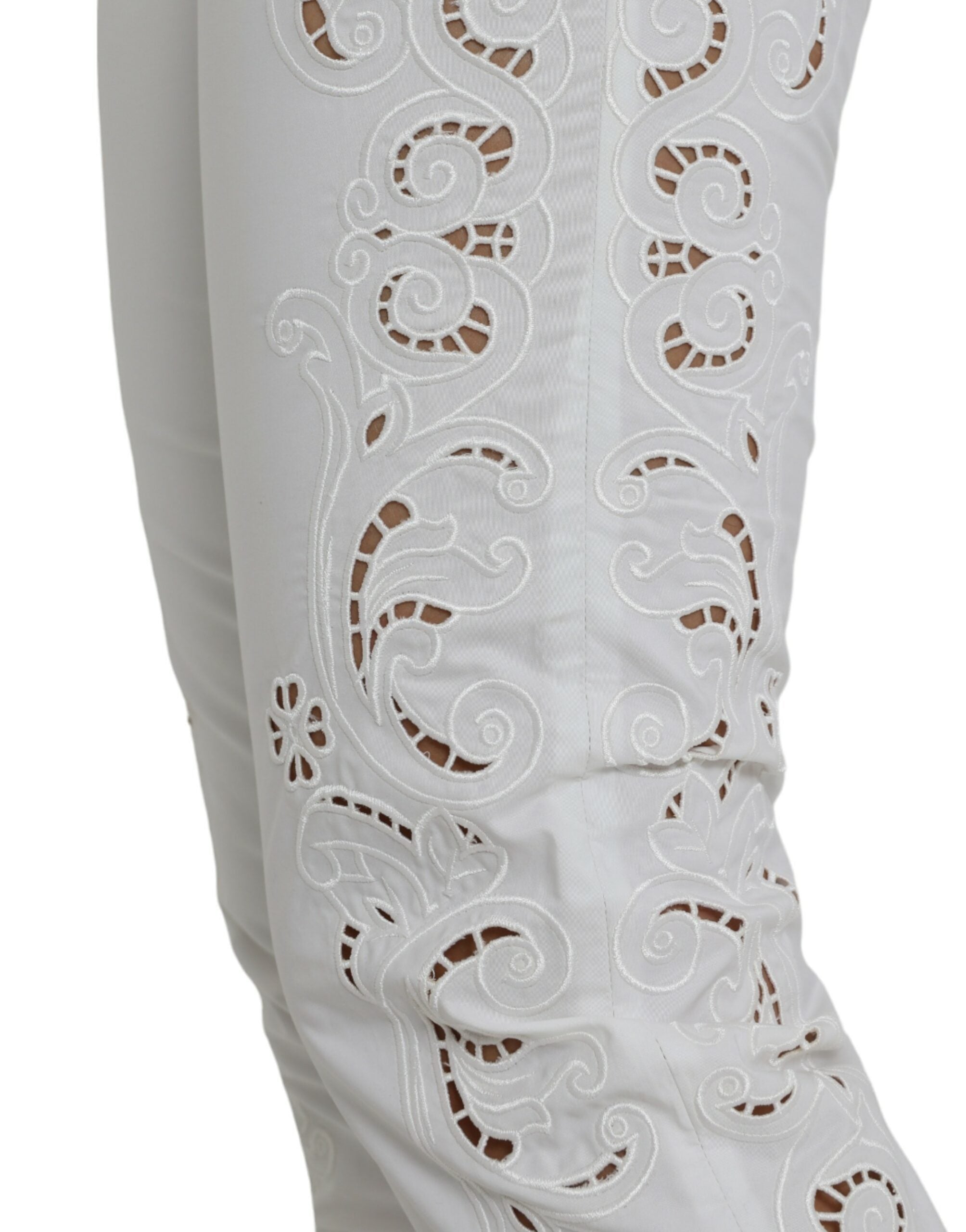 Dolce & Gabbana White Cut Out Cotton Mid Waist Cropped Pants Dolce & Gabbana