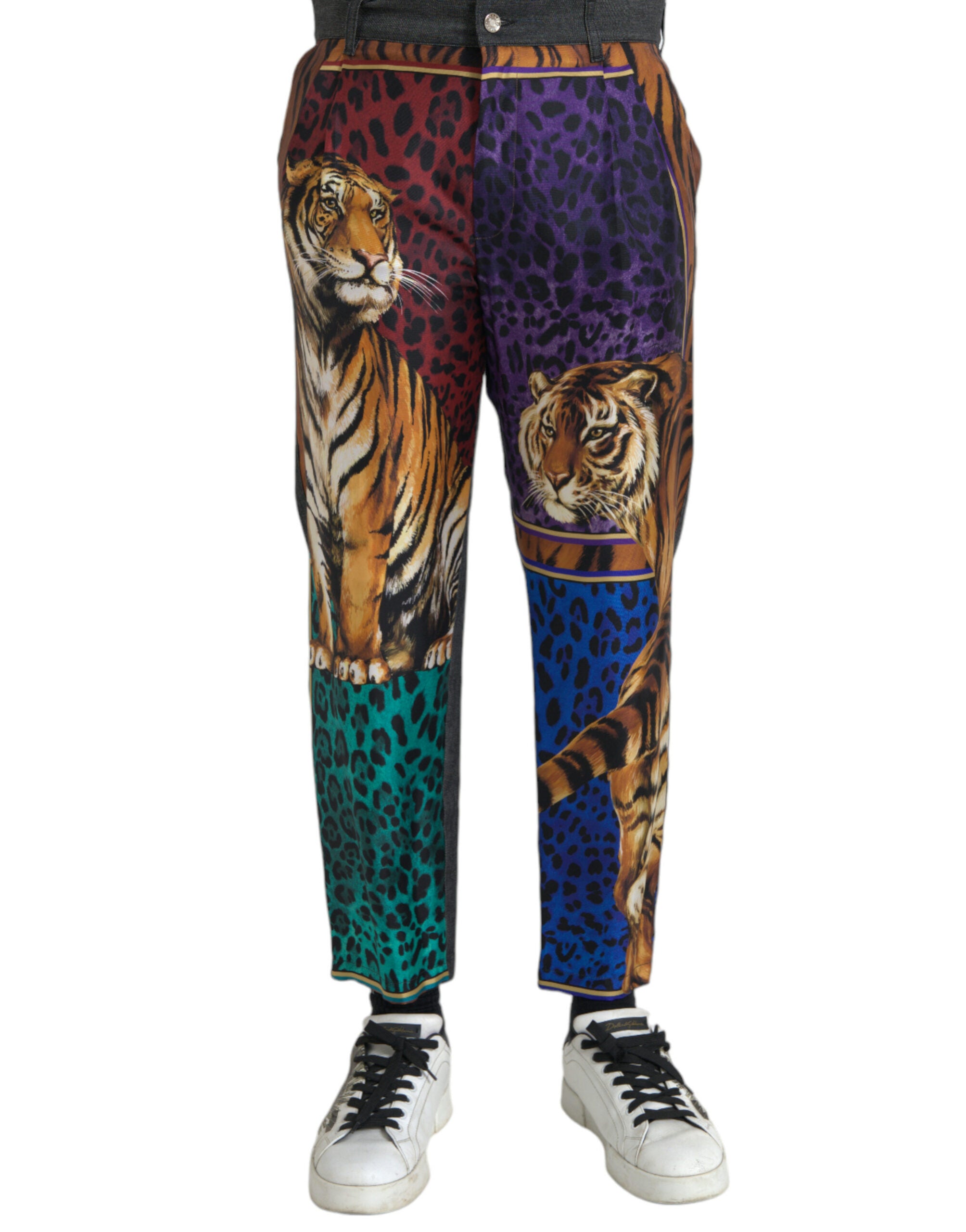 Dolce & Gabbana Multicolor Tiger Leopard Cotton Loose Tapered Pants Dolce & Gabbana