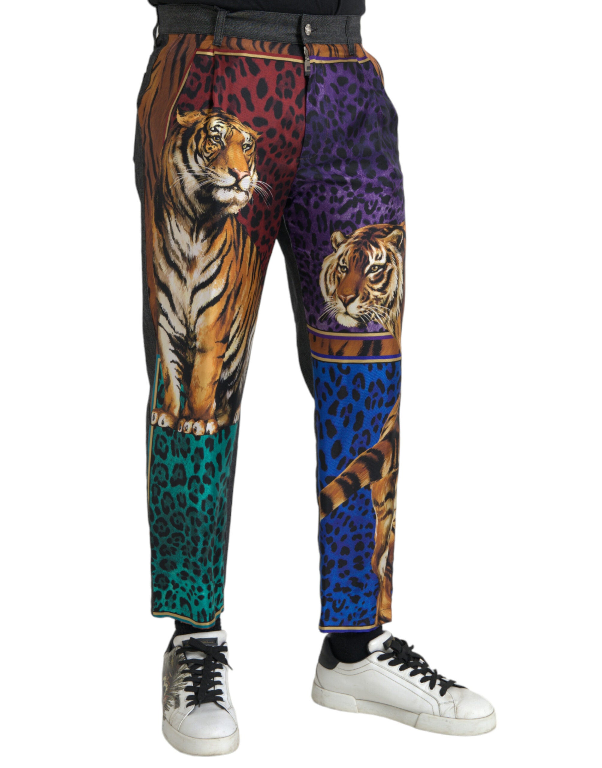 Dolce & Gabbana Multicolor Tiger Leopard Cotton Loose Tapered Pants Dolce & Gabbana