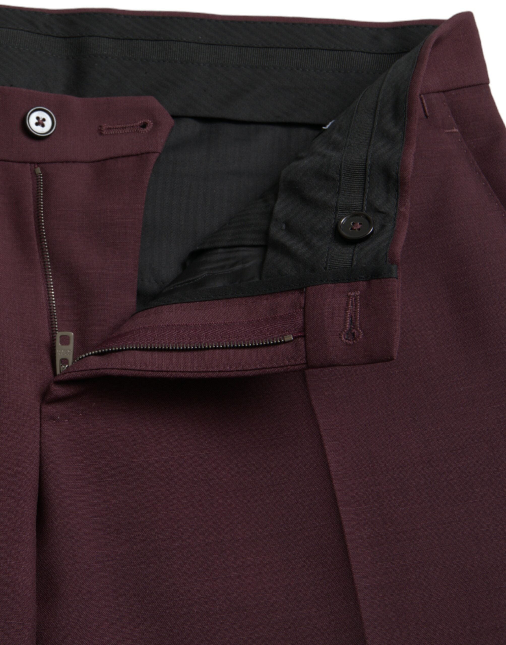 Dolce & Gabbana Maroon Wool Men Slim Fit Dress Pants Dolce & Gabbana