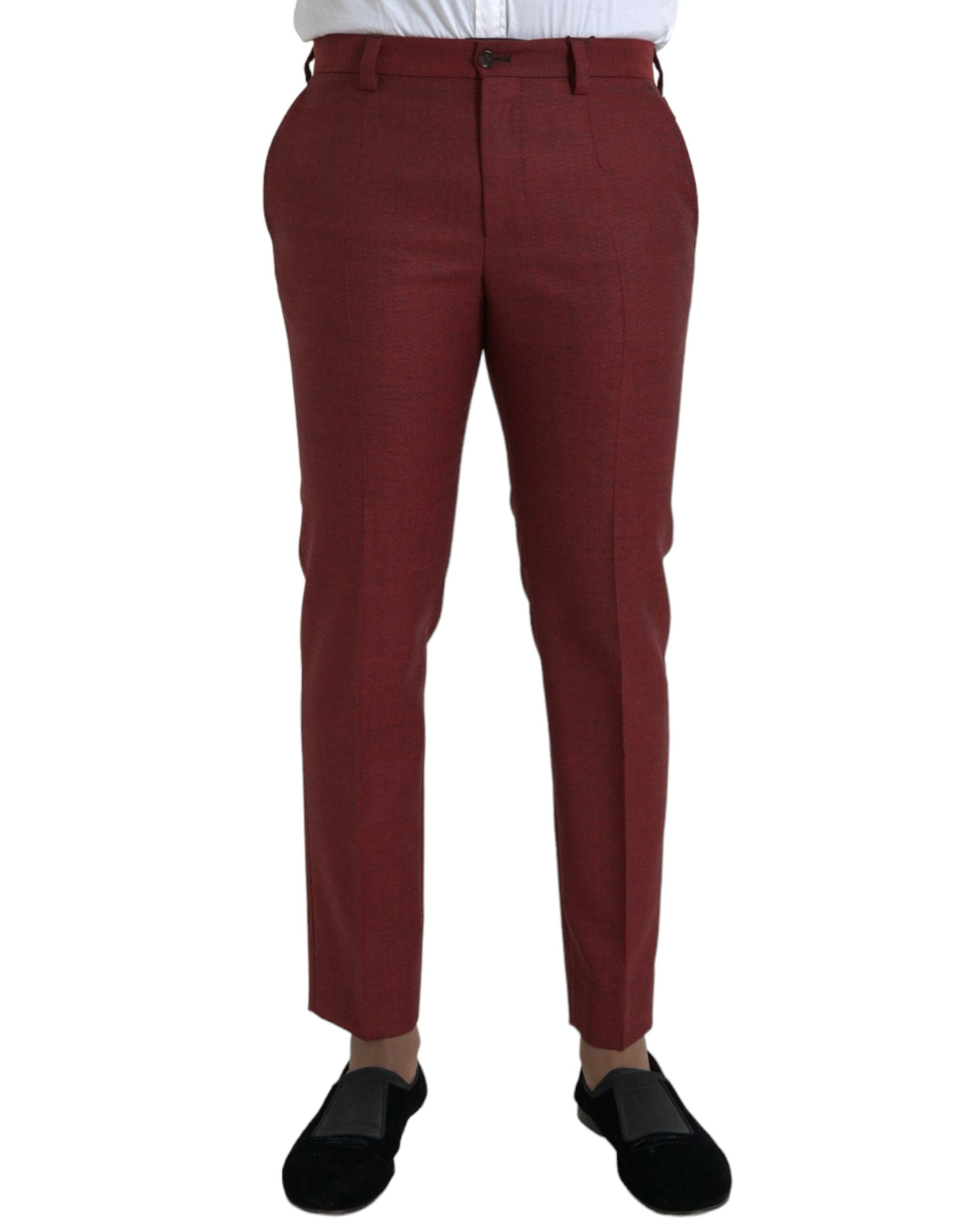 Dolce & Gabbana Maroon Wool Men Skinny Dress Pants Dolce & Gabbana