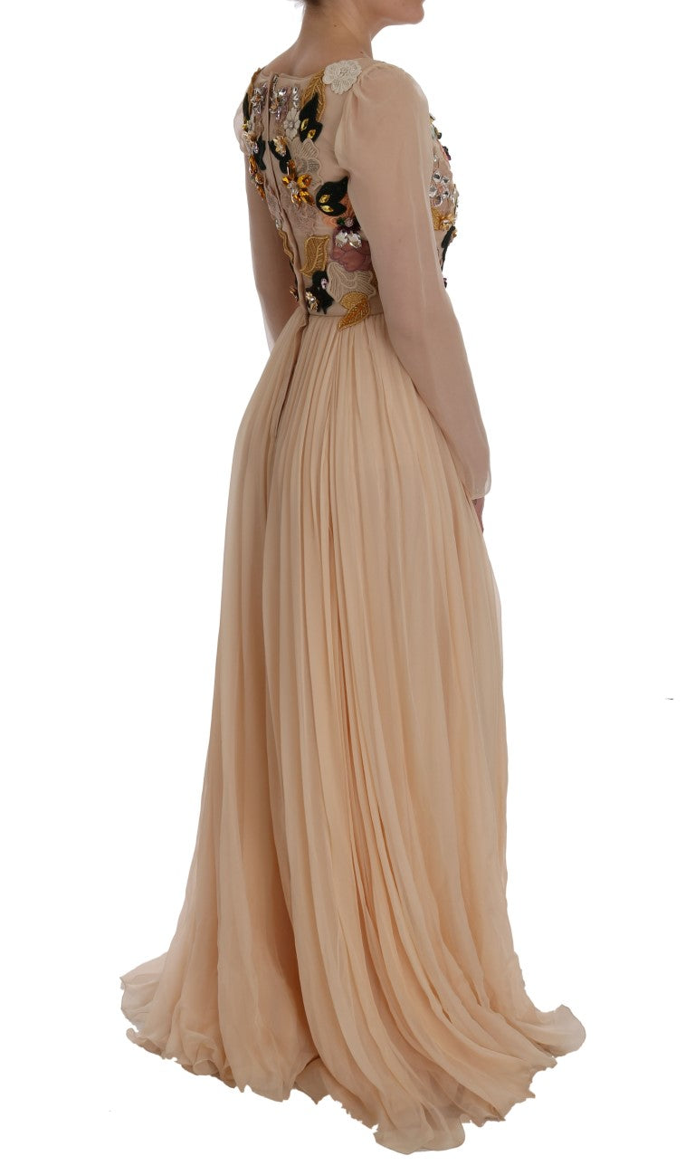Dolce & Gabbana Pink Silk Floral Crystal Maxi Gown Dress Dolce & Gabbana