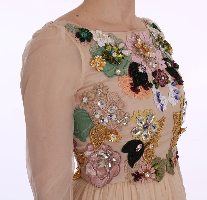 Dolce & Gabbana Pink Silk Floral Crystal Maxi Gown Dress Dolce & Gabbana