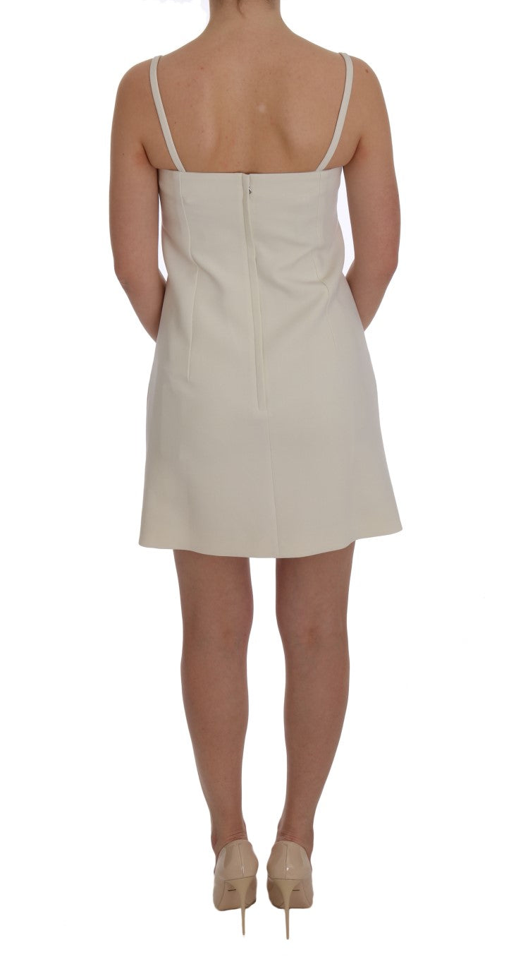 Dolce & Gabbana White Wool Stretch Brooch Shift Dress Dolce & Gabbana