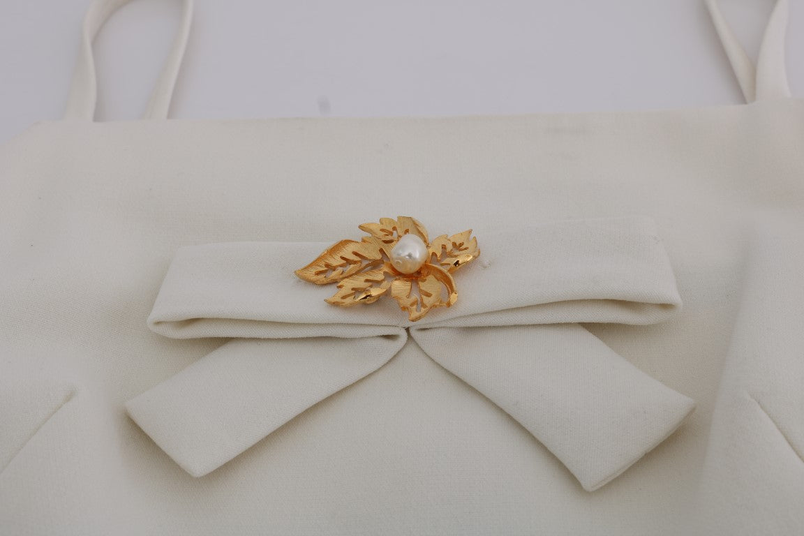 Dolce & Gabbana White Wool Stretch Brooch Shift Dress Dolce & Gabbana