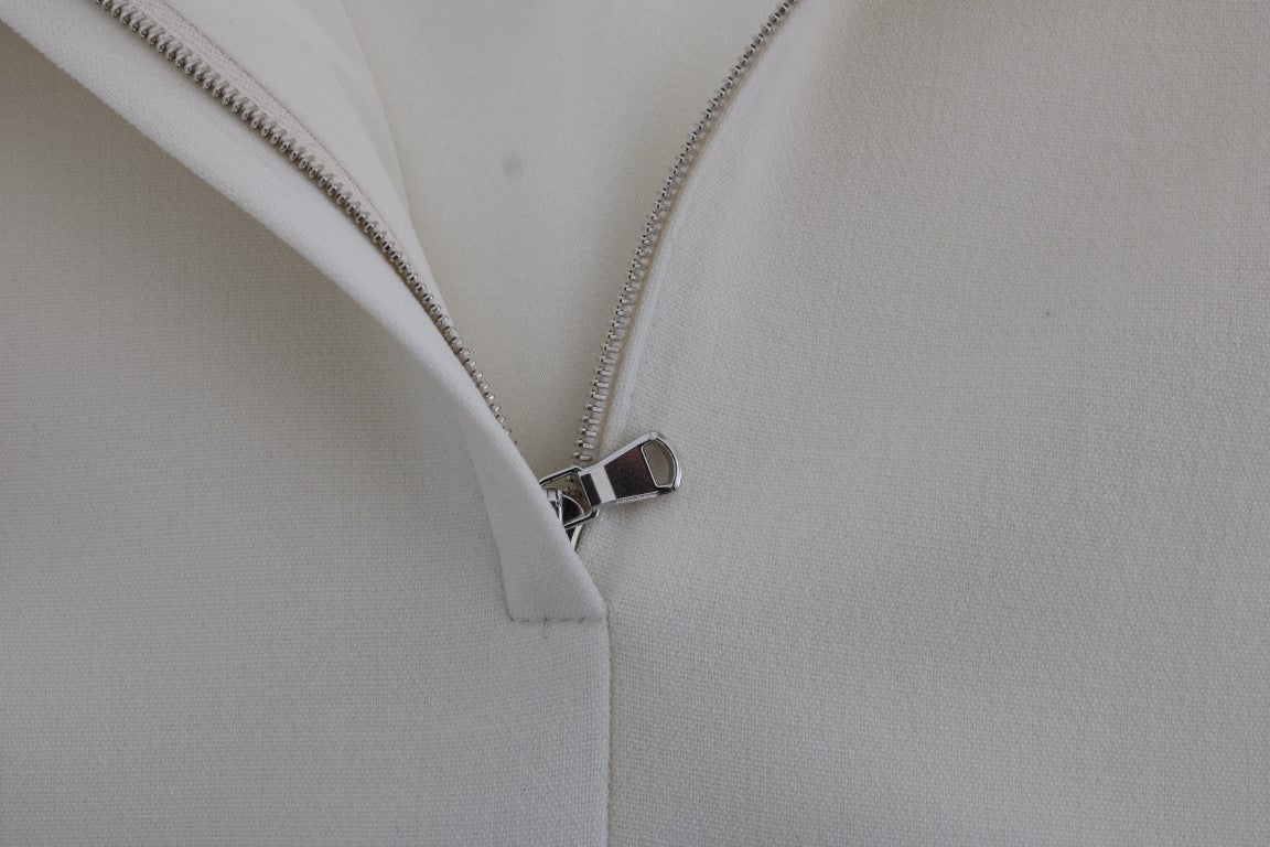 Dolce & Gabbana White Wool Stretch Brooch Shift Dress Dolce & Gabbana