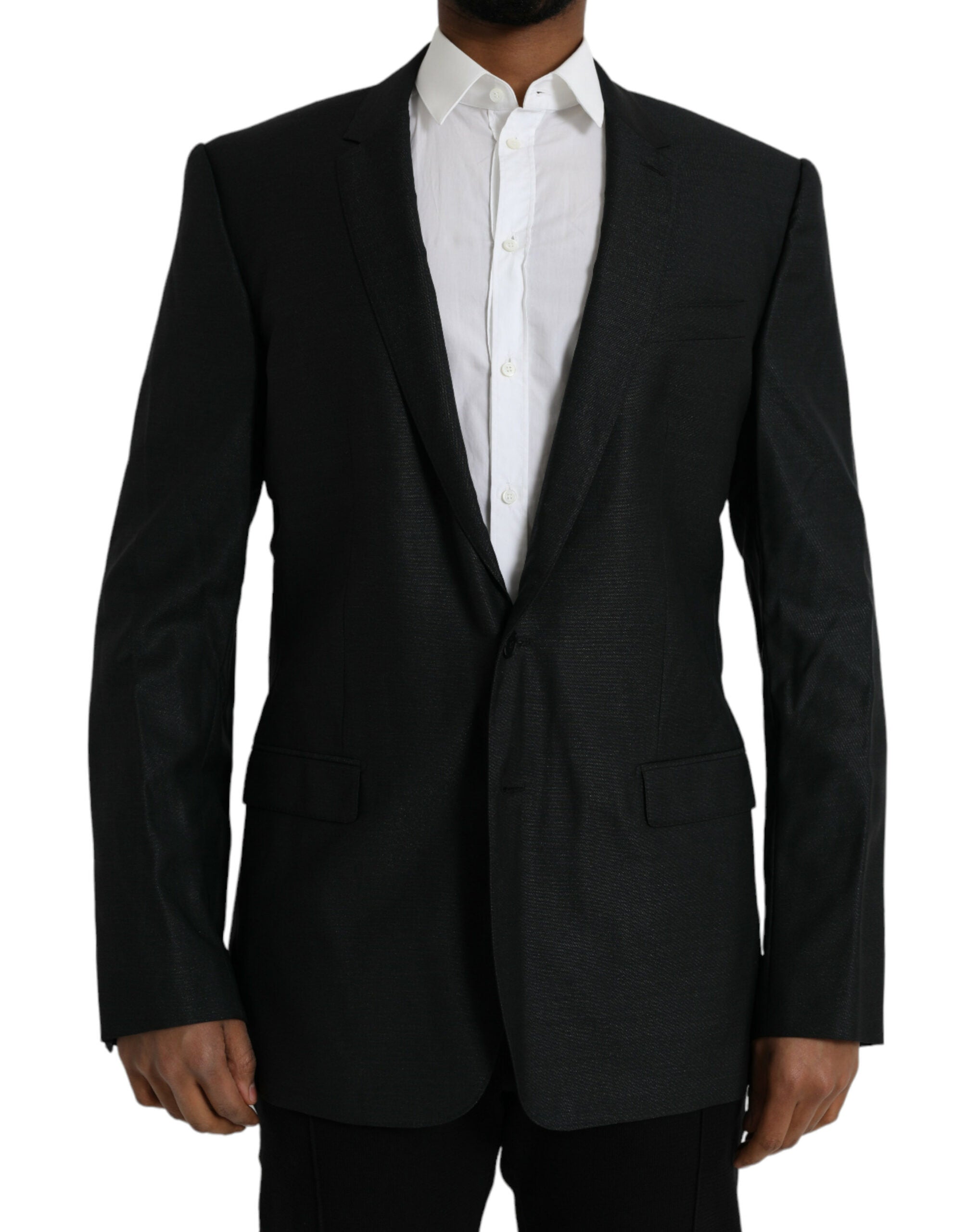 Dolce & Gabbana Black Wool Notch SingleBreasted Coat Blazer Dolce & Gabbana