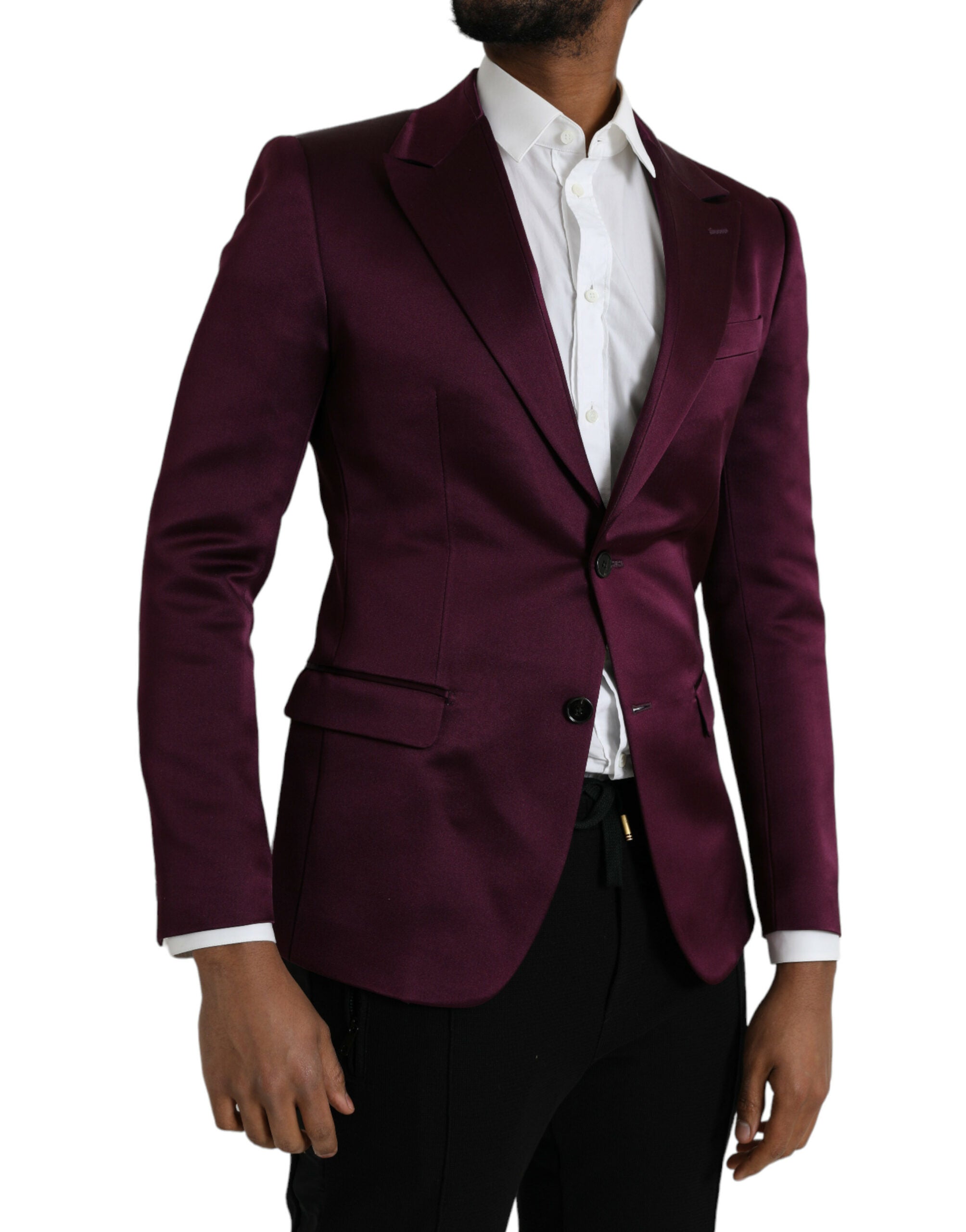 Dolce & Gabbana Maroon Silk Single Breasted Coat Blazer Dolce & Gabbana