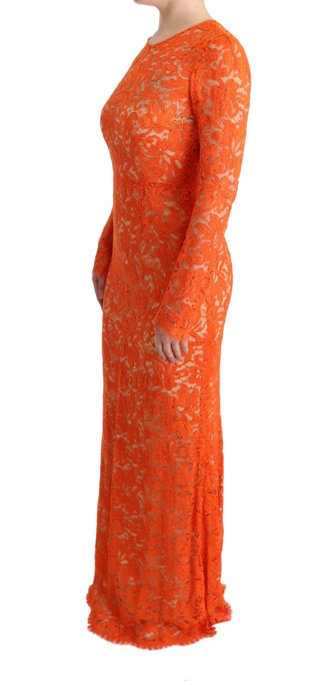 Dolce & Gabbana Orange Floral Ricamo Sheath Long Dress Dolce & Gabbana