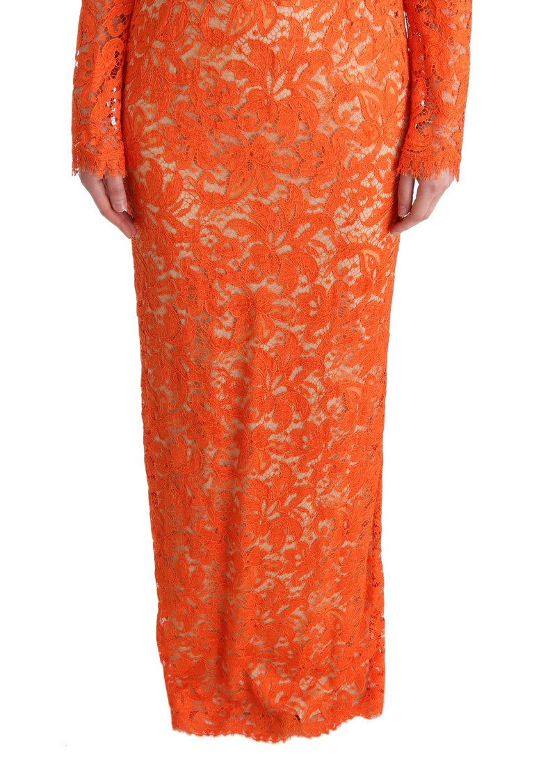 Dolce & Gabbana Orange Floral Ricamo Sheath Long Dress Dolce & Gabbana