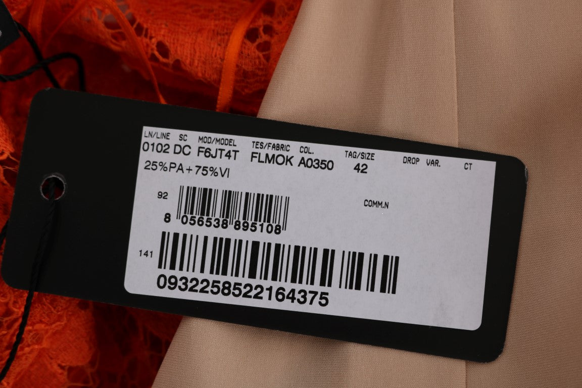 Dolce & Gabbana Orange Floral Ricamo Sheath Long Dress Dolce & Gabbana