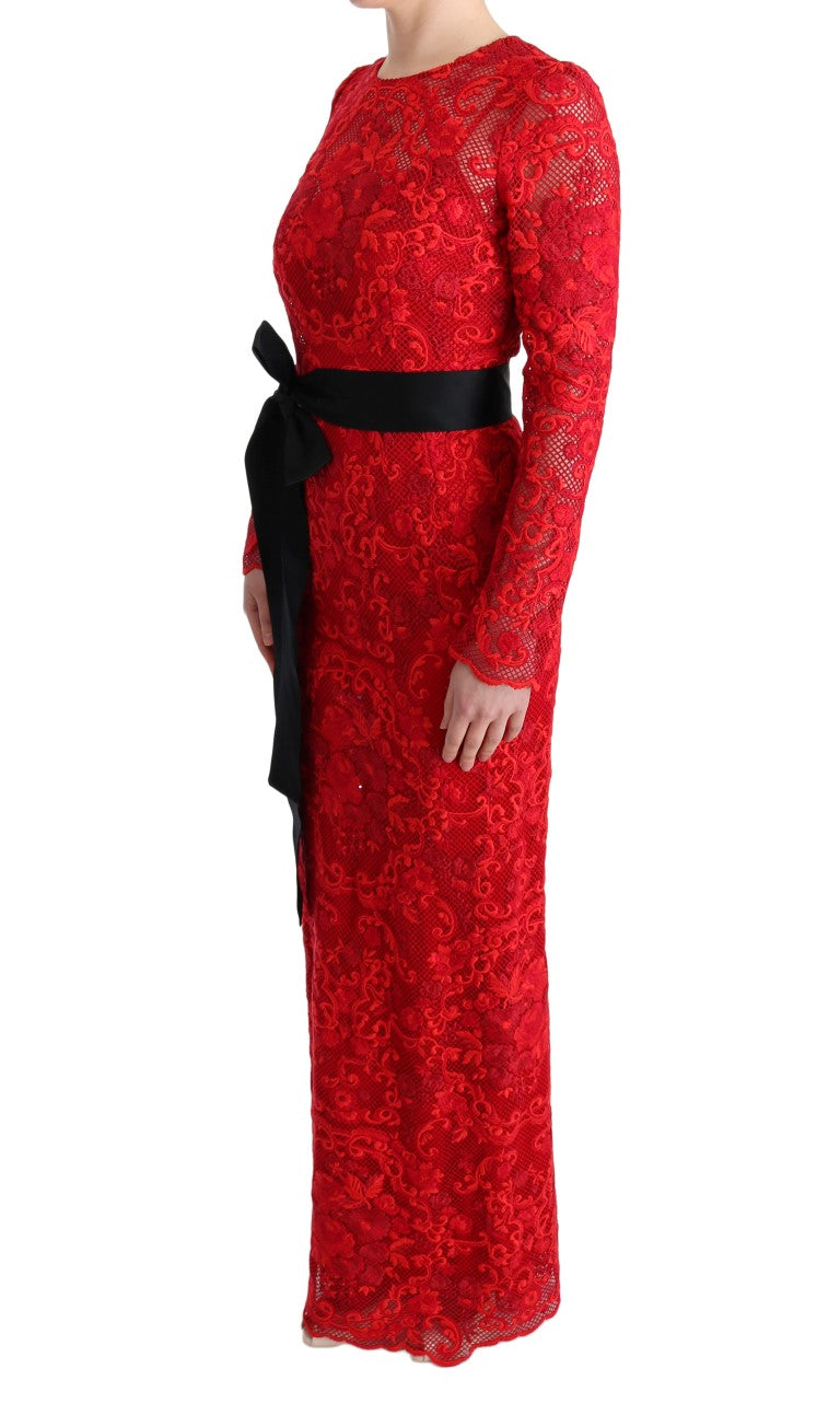 Dolce & Gabbana Red Floral Ricamo Sheath Long Dress Dolce & Gabbana