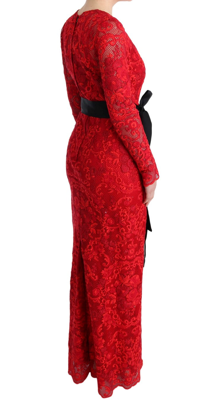 Dolce & Gabbana Red Floral Ricamo Sheath Long Dress Dolce & Gabbana