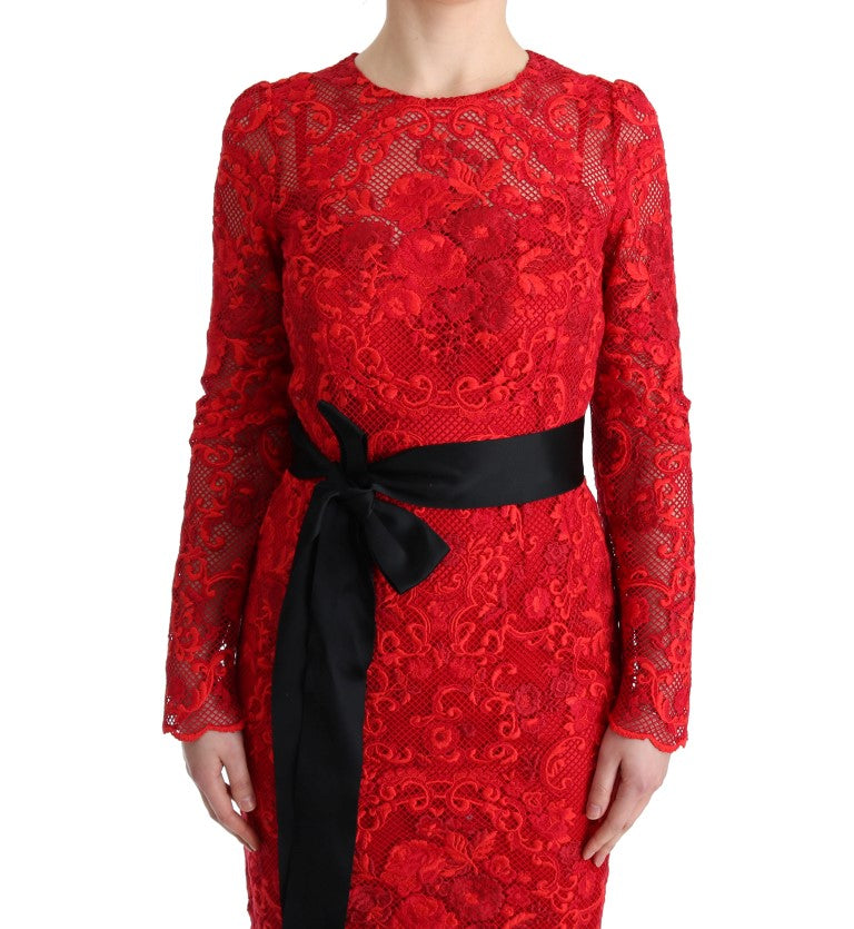 Dolce & Gabbana Red Floral Ricamo Sheath Long Dress Dolce & Gabbana