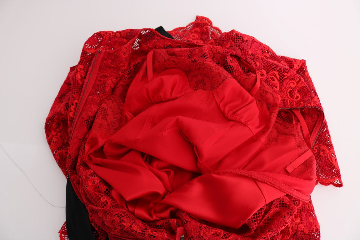 Dolce & Gabbana Red Floral Ricamo Sheath Long Dress Dolce & Gabbana