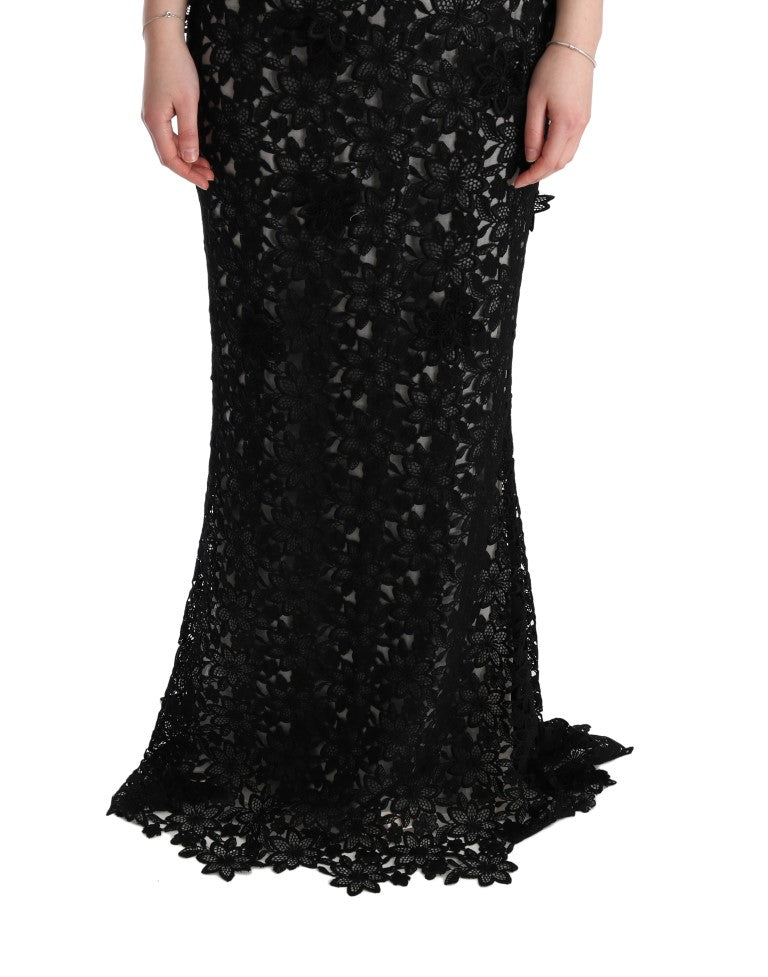 Dolce & Gabbana Black Cotton Silk Floral Long Dress Dolce & Gabbana