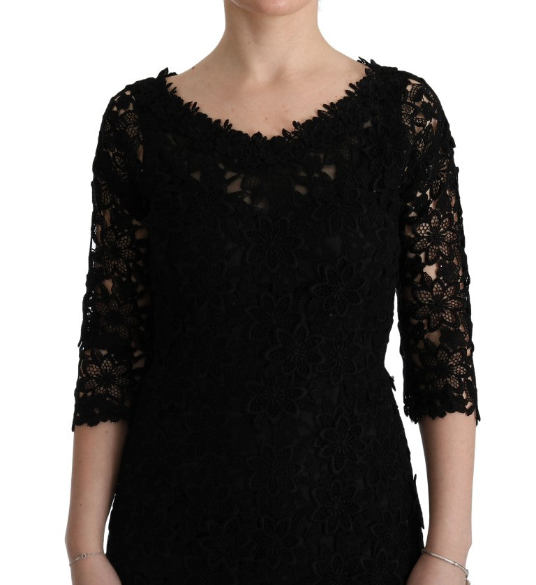 Dolce & Gabbana Black Floral Ricamo Sheath Long Dress Dolce & Gabbana