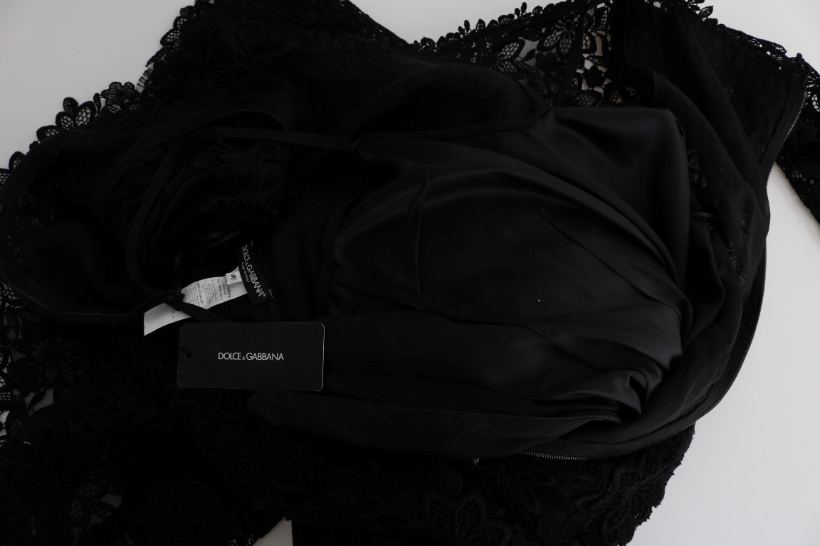 Dolce & Gabbana Black Floral Ricamo Sheath Long Dress Dolce & Gabbana