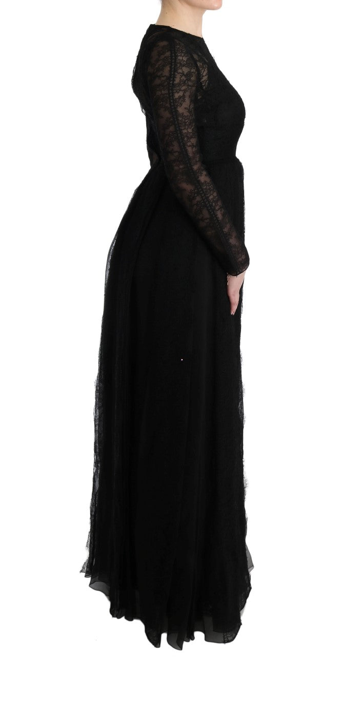 Dolce & Gabbana Black Floral Lace Sheath Silk Dress Dolce & Gabbana