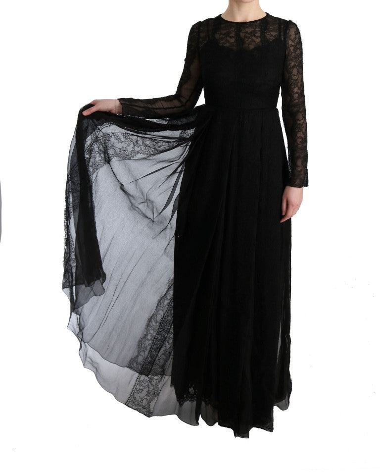 Dolce & Gabbana Black Floral Lace Sheath Silk Dress Dolce & Gabbana
