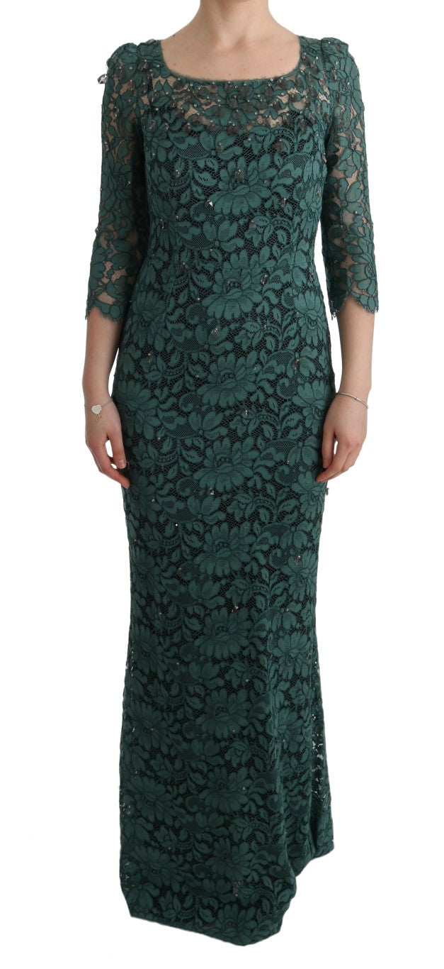 Dolce & Gabbana Green Floral Crystal Ricamo Sheath Dress Dolce & Gabbana