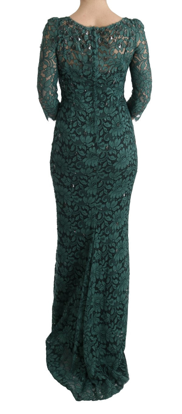 Dolce & Gabbana Green Floral Crystal Ricamo Sheath Dress Dolce & Gabbana