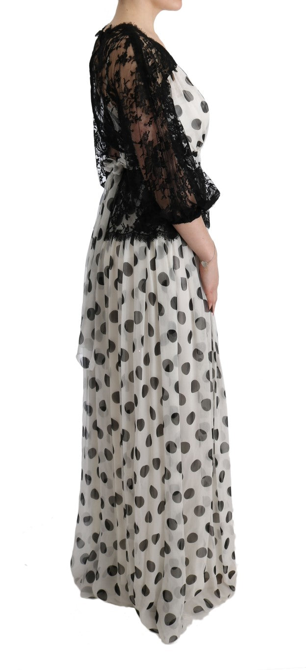 Dolce & Gabbana Black White Polka Dotted Floral Dress Dolce & Gabbana