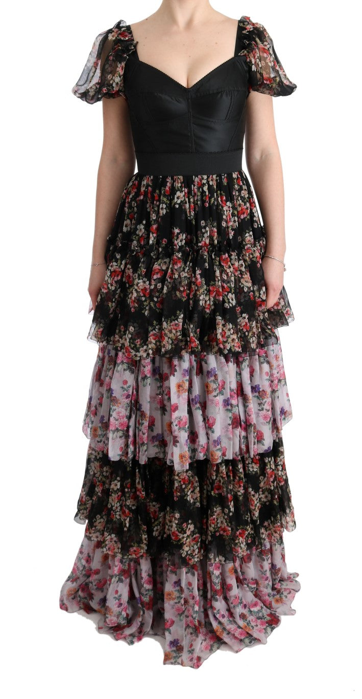 Dolce & Gabbana Multicolor Silk Stretch Floral Shift Long Dress Dolce & Gabbana
