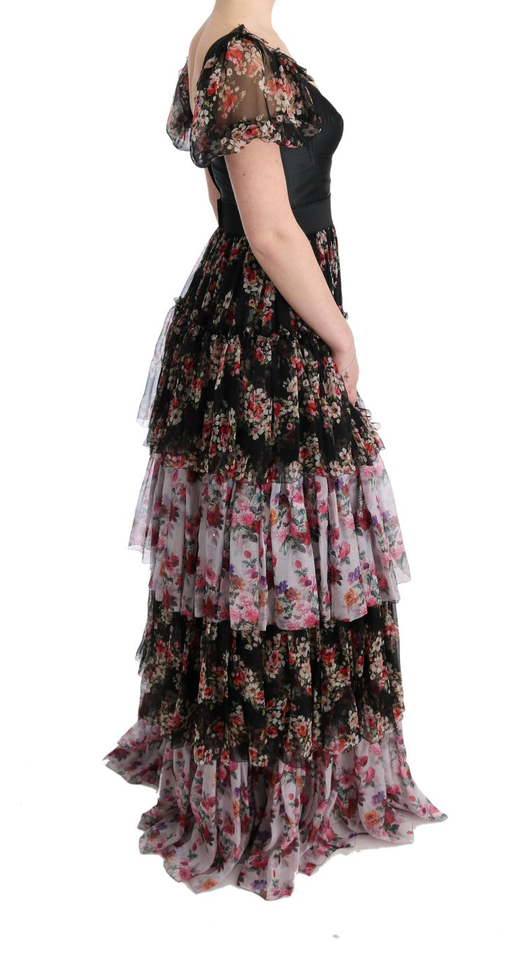 Dolce & Gabbana Multicolor Silk Stretch Floral Shift Long Dress Dolce & Gabbana