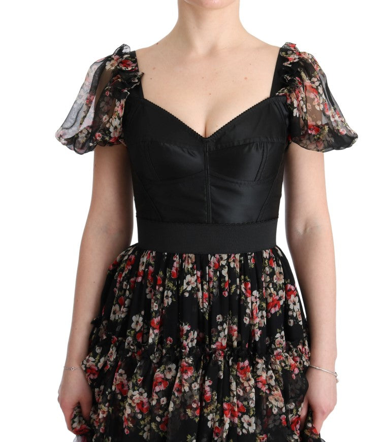 Dolce & Gabbana Multicolor Silk Stretch Floral Shift Long Dress Dolce & Gabbana