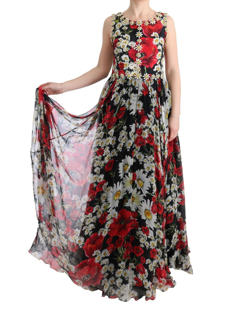 Dolce & Gabbana Multicolor Silk Floral Crystal Long Maxi Dress Dolce & Gabbana