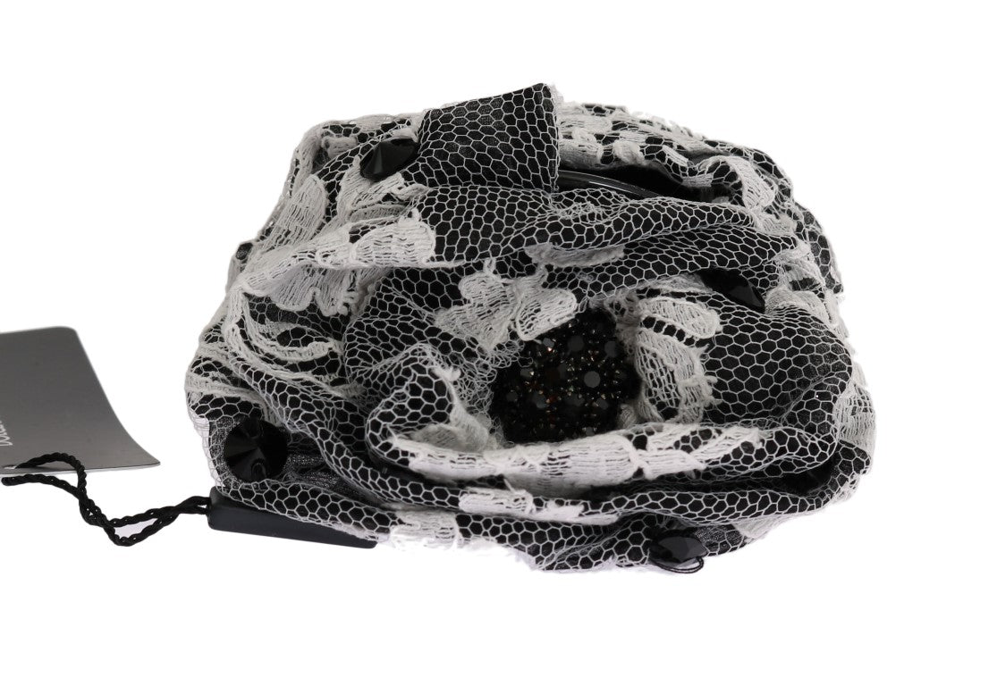 Dolce & Gabbana Black White Floral Lace Crystal Hair Claw Dolce & Gabbana