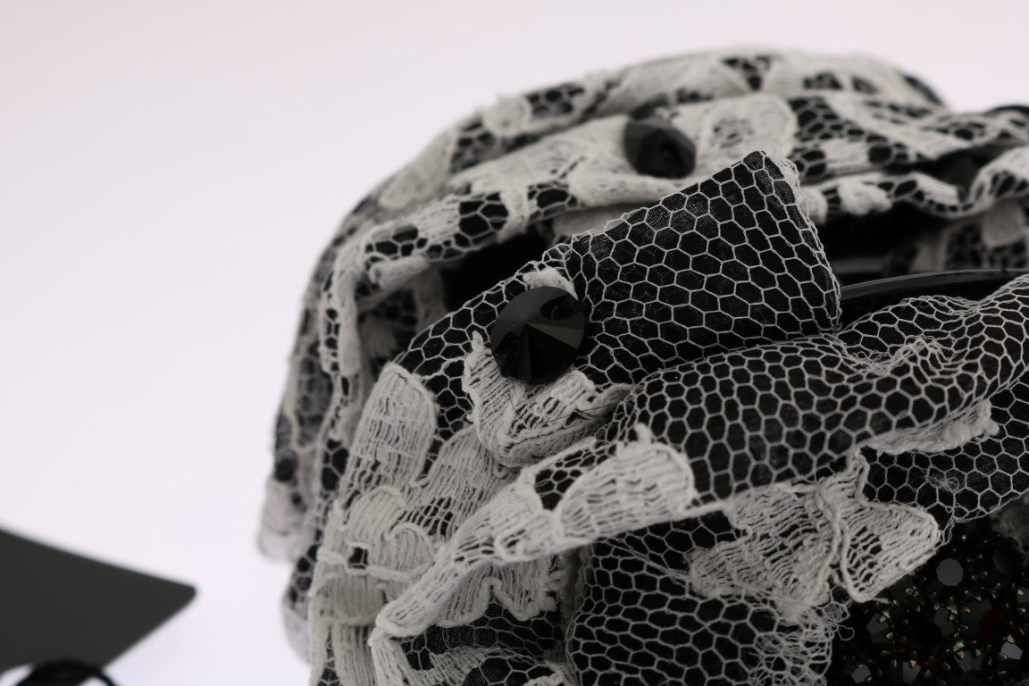Dolce & Gabbana Black White Floral Lace Crystal Hair Claw Dolce & Gabbana