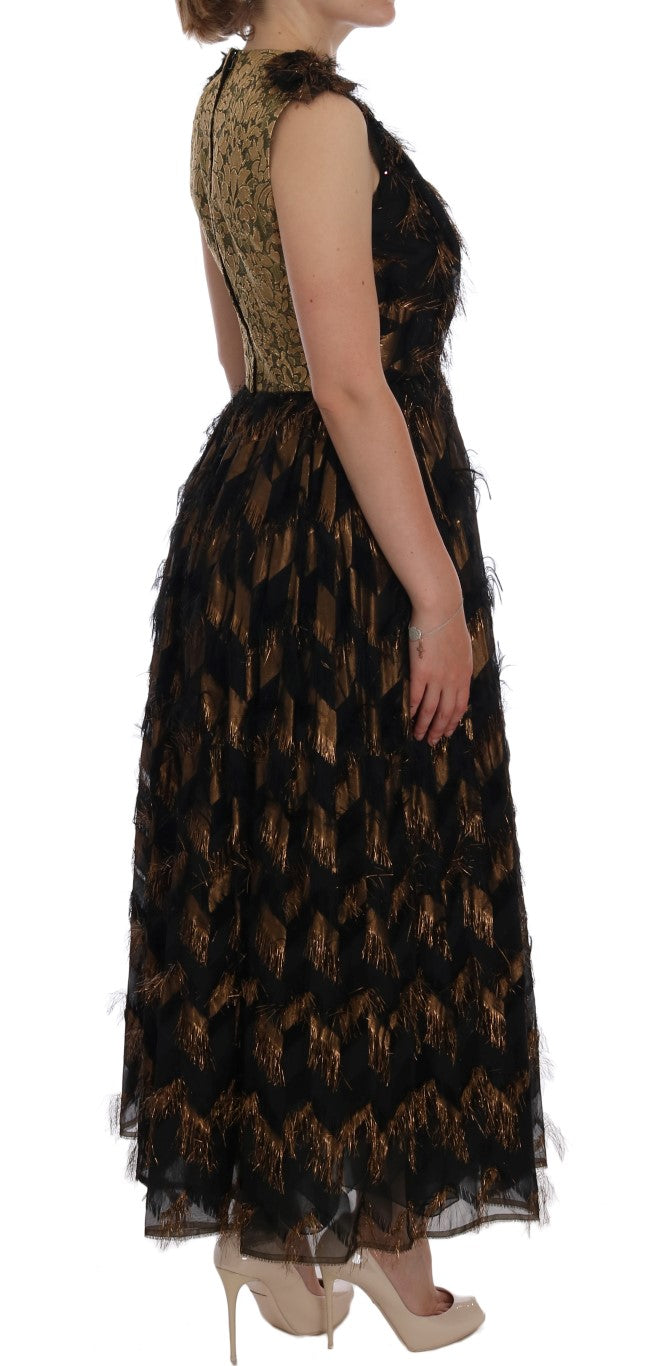 Dolce & Gabbana Black Silk Brown Fringes A-Line Dress Dolce & Gabbana