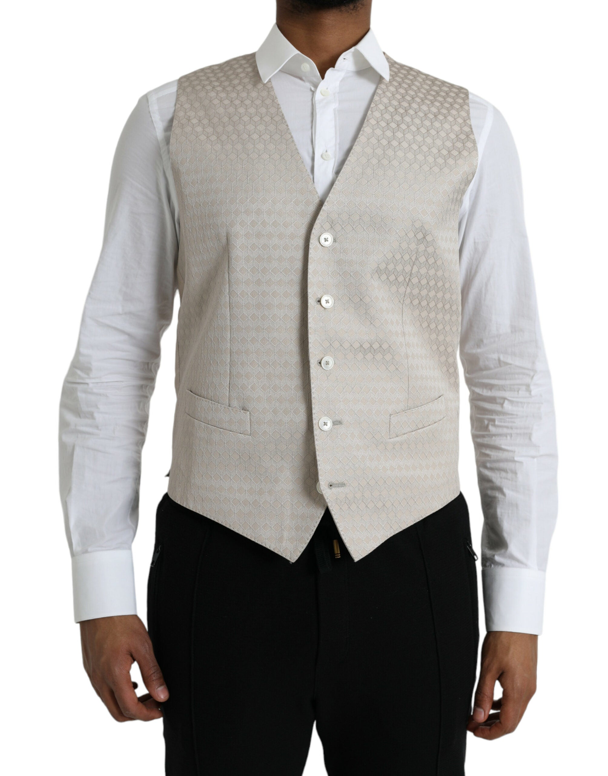 Dolce & Gabbana Off White Cotton Waistcoat Dress Formal Vest Dolce & Gabbana