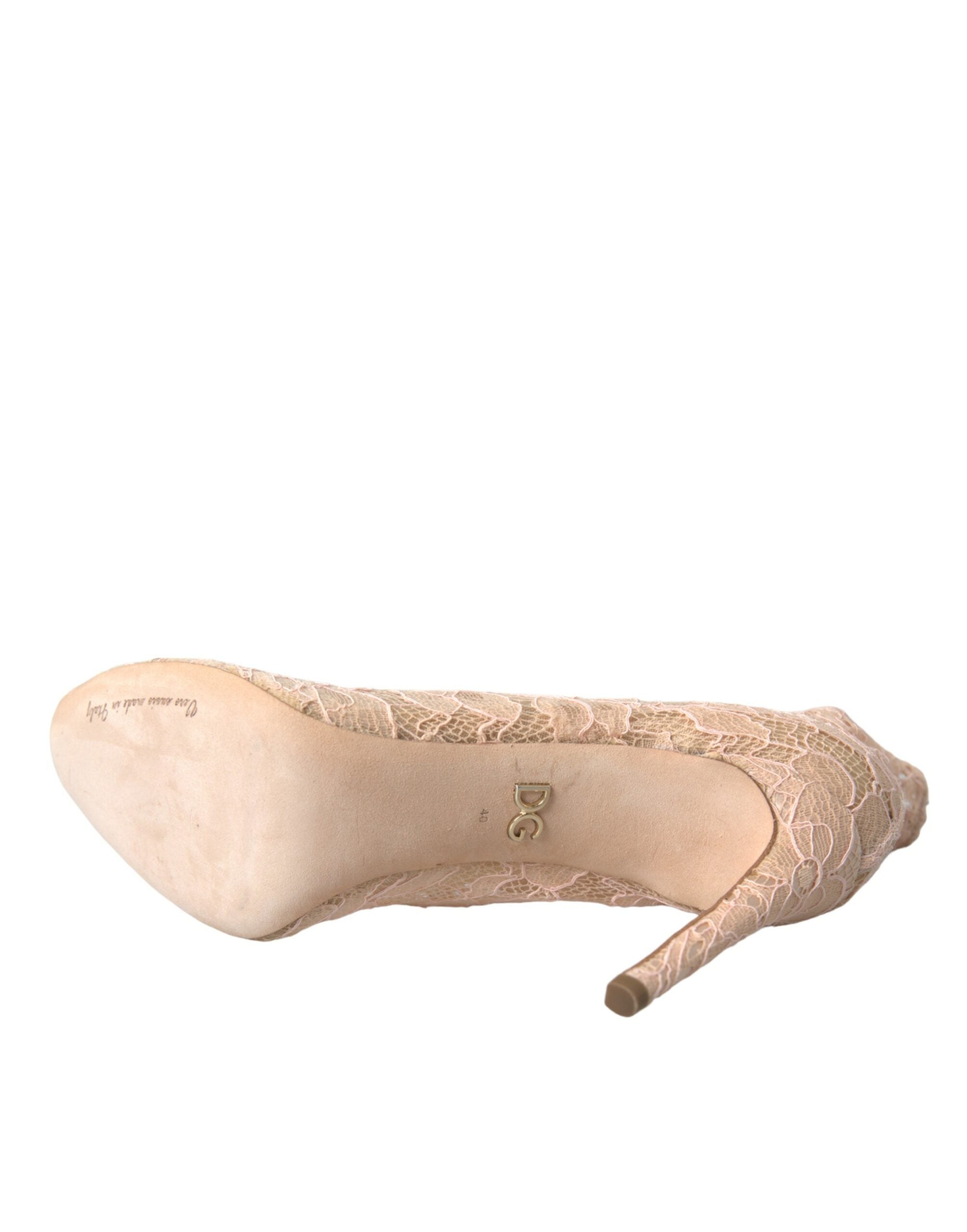 Dolce & Gabbana Beige Stretch Taormina Lace Boots Shoes Dolce & Gabbana