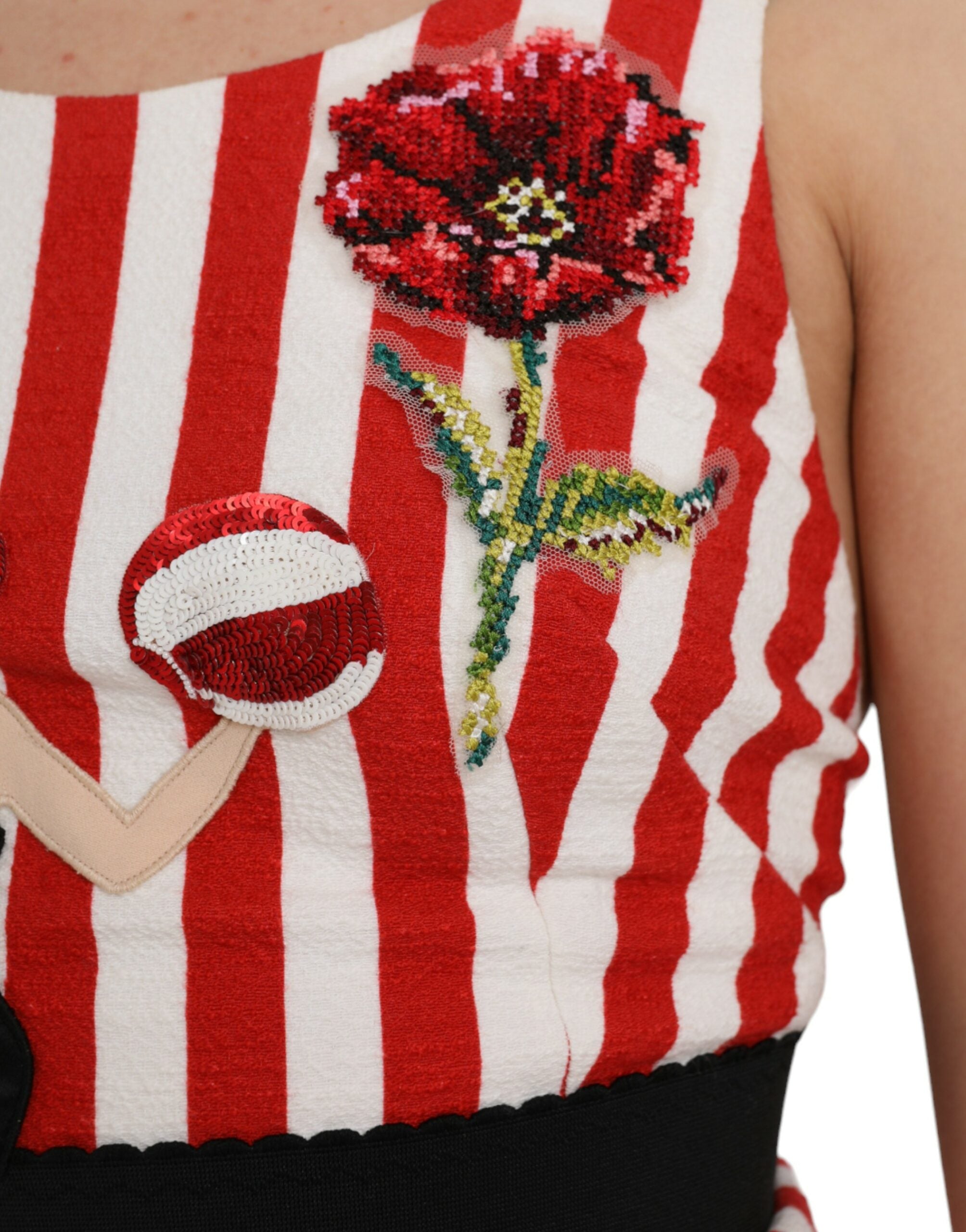 Dolce & Gabbana Red White Floral Sleeveless Sheath Midi Dress Dolce & Gabbana