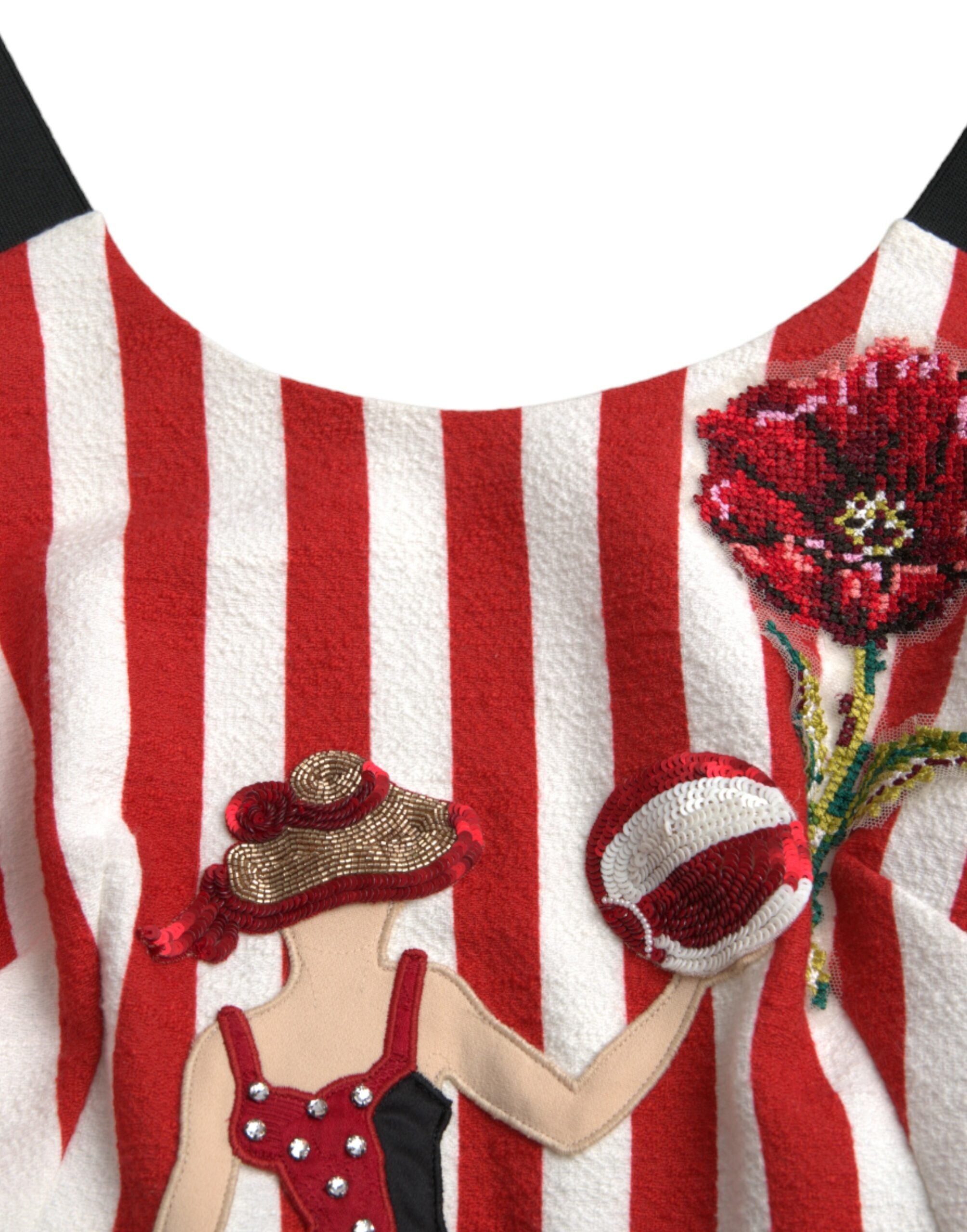 Dolce & Gabbana Red White Floral Sleeveless Sheath Midi Dress Dolce & Gabbana