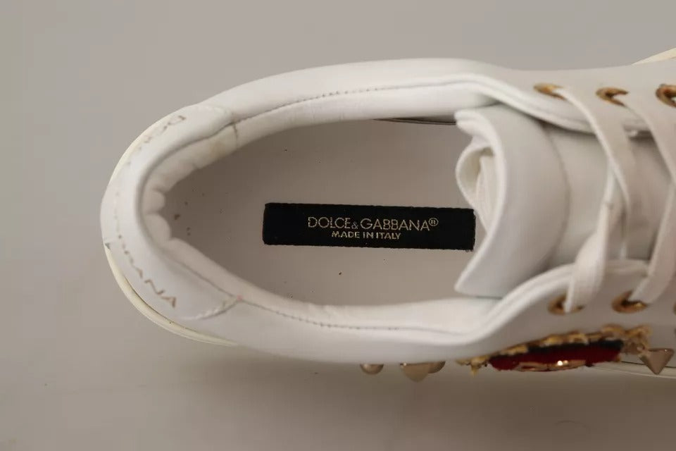 Dolce & Gabbana White Leather Gold Red Heart Sneakers Shoes Dolce & Gabbana