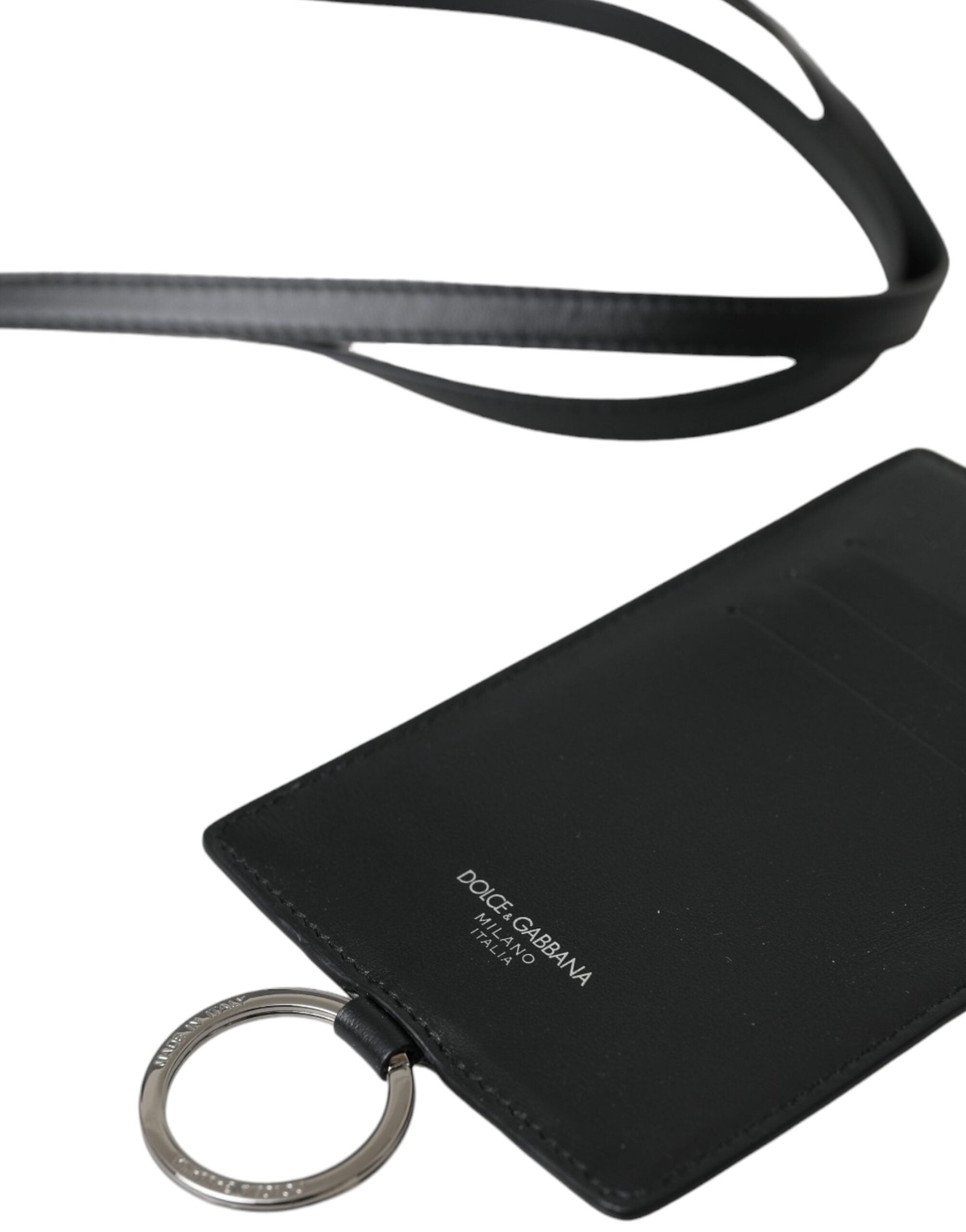 Dolce & Gabbana Black Calf Leather Lanyard Logo Card Holder Men Wallet Dolce & Gabbana